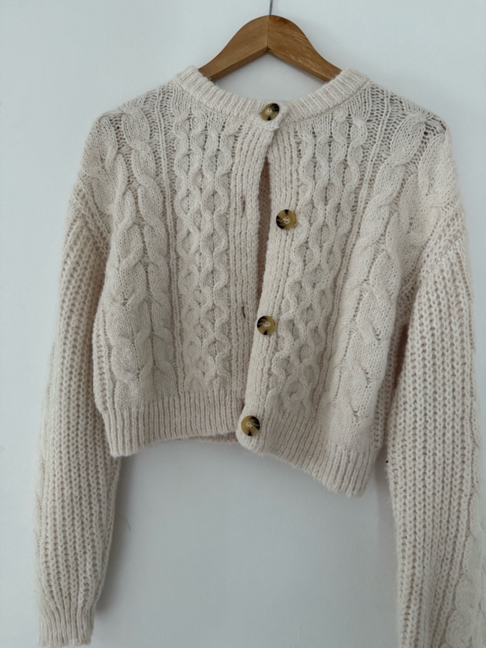 Zara Cream Cable-Knit Button-Back Cardigan